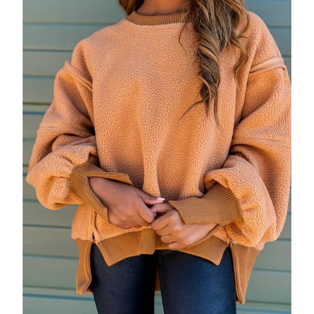 We The Free cozy Camden Teddy Fleece Sweater in Camel Sz S NWT